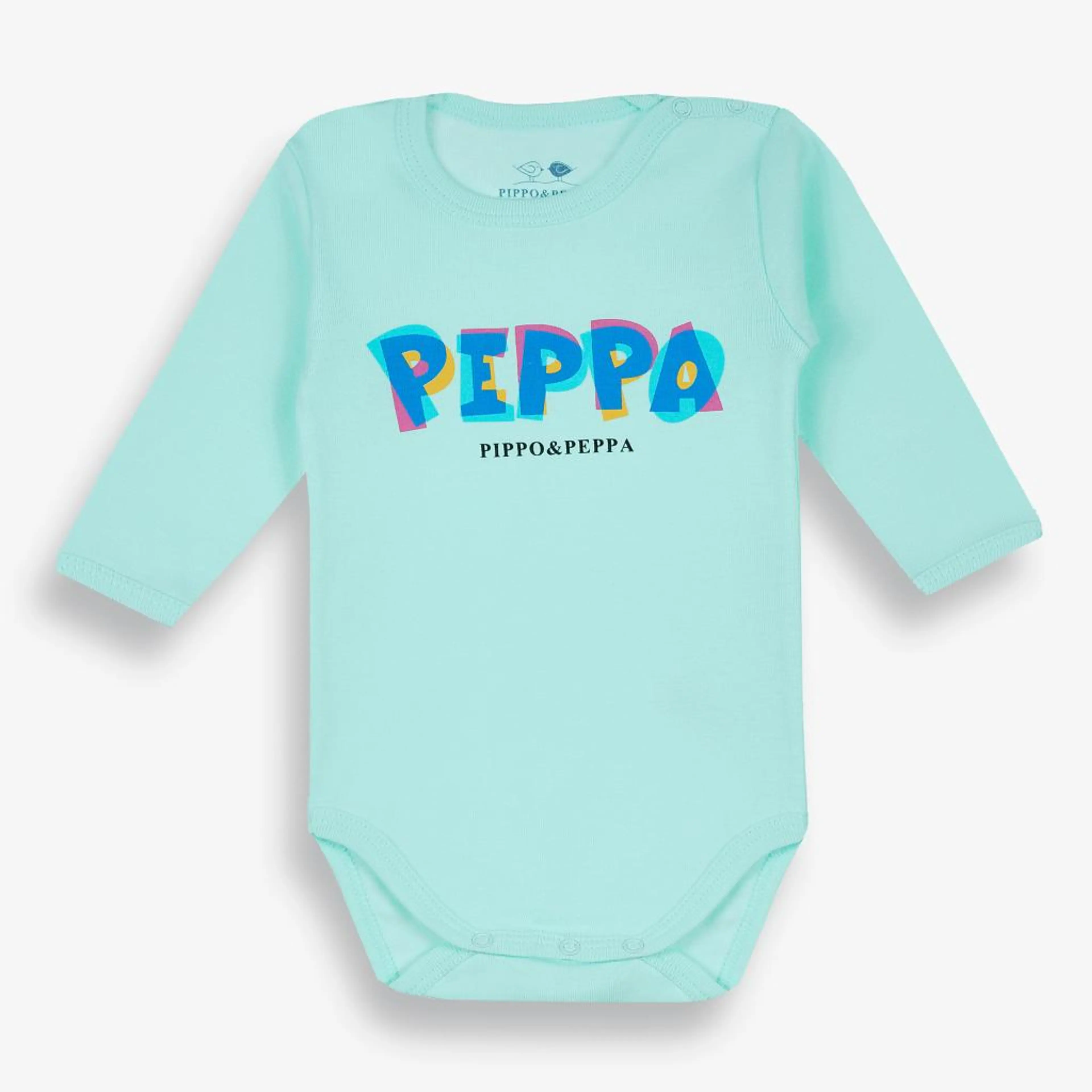 Бебешко боди с дълъг ръкав Peppo, мента-органичен памук