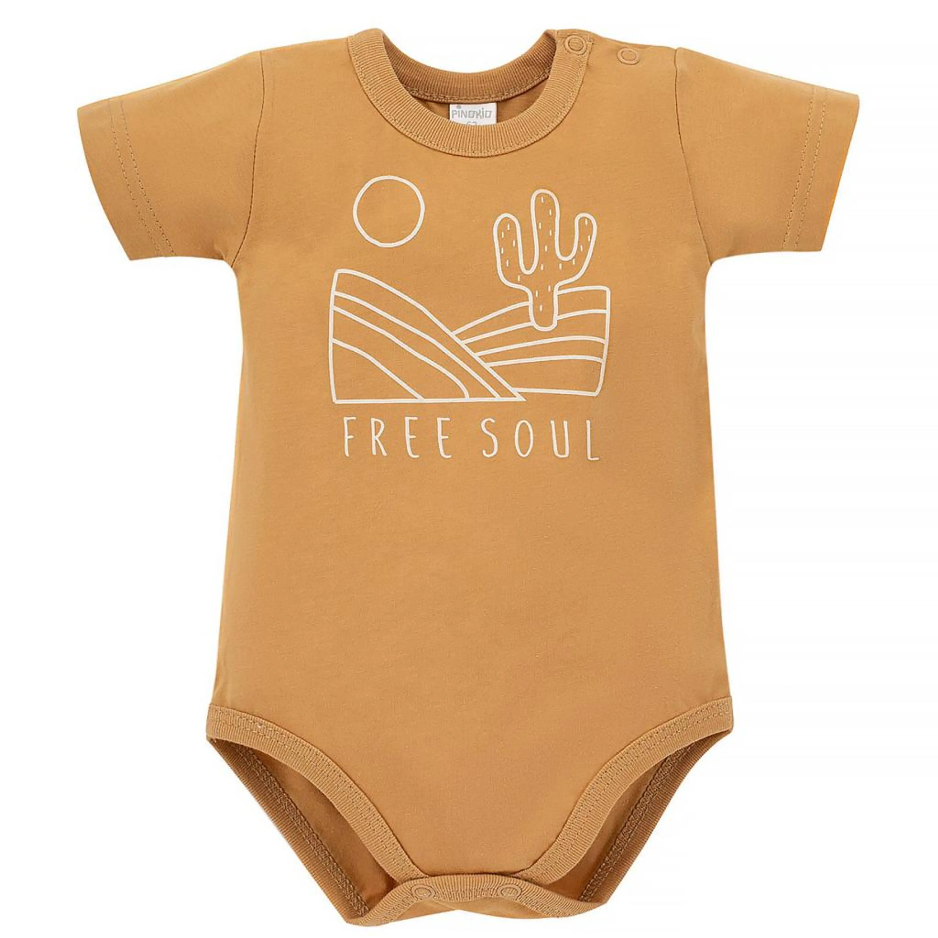 Боди с къс ръкав и надпис Free soul, бежово