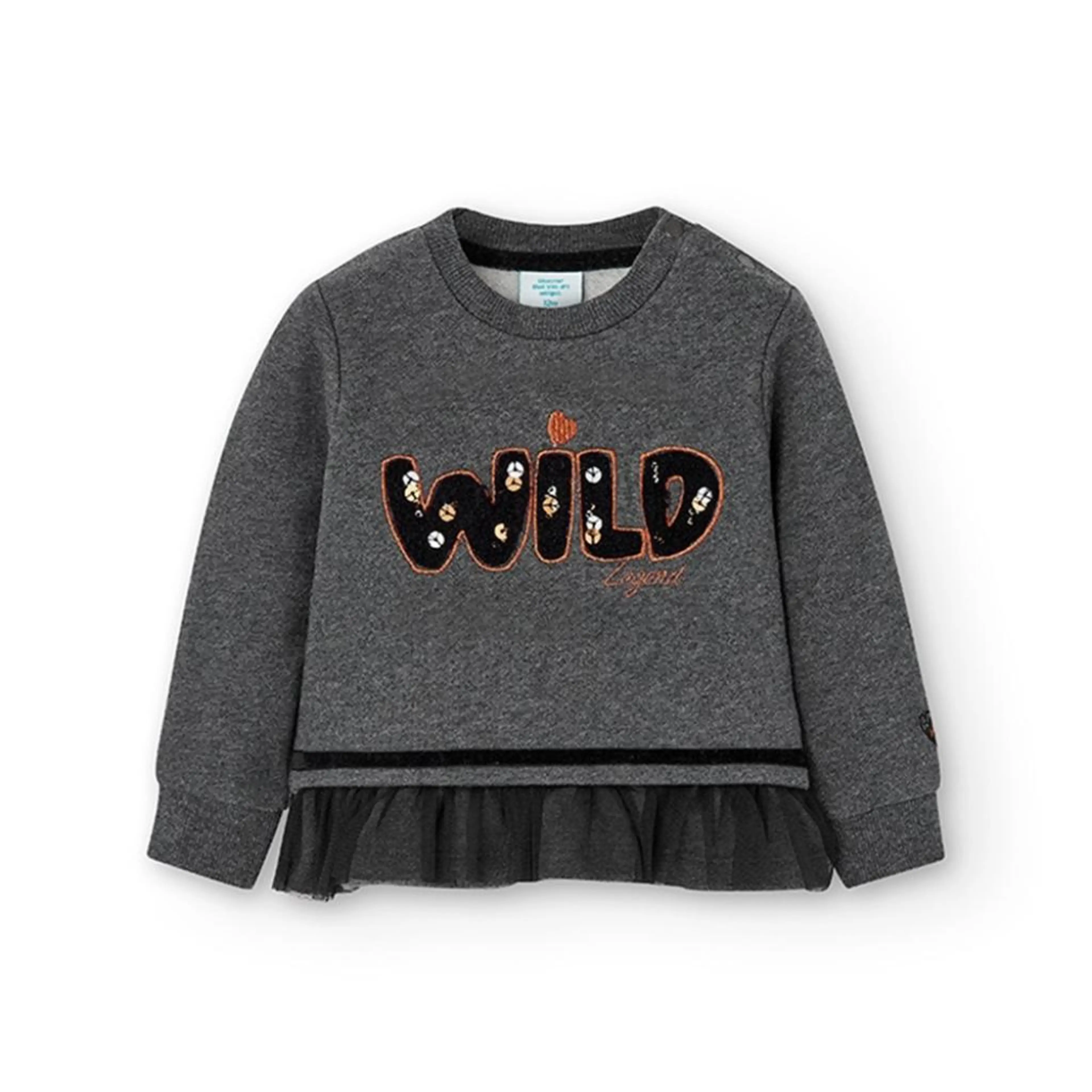 Памучна блуза Wild за бебе, тъмносива