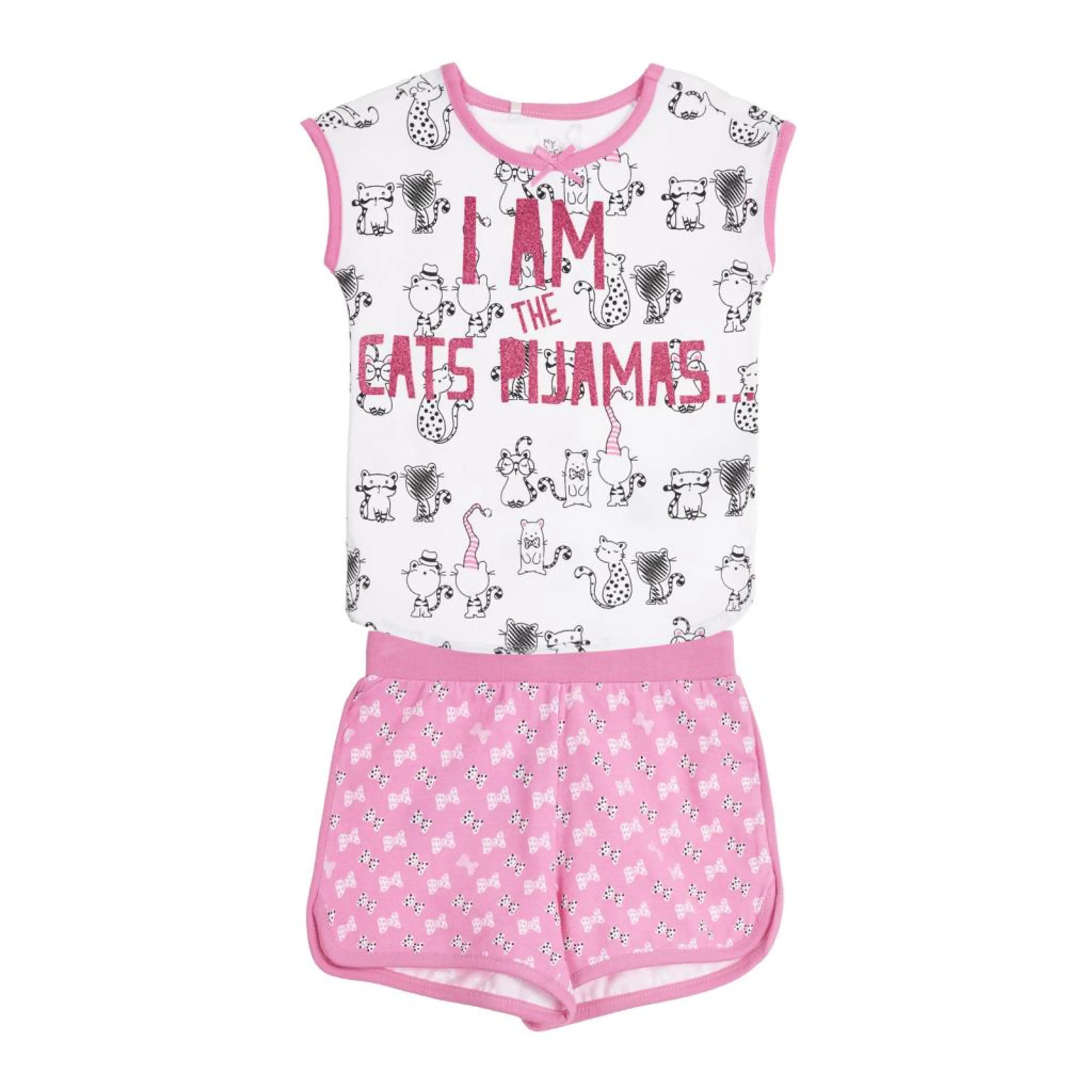 Памучна пижама " I AM THE CATS PIJAMAS " за бебе в бяло и розово