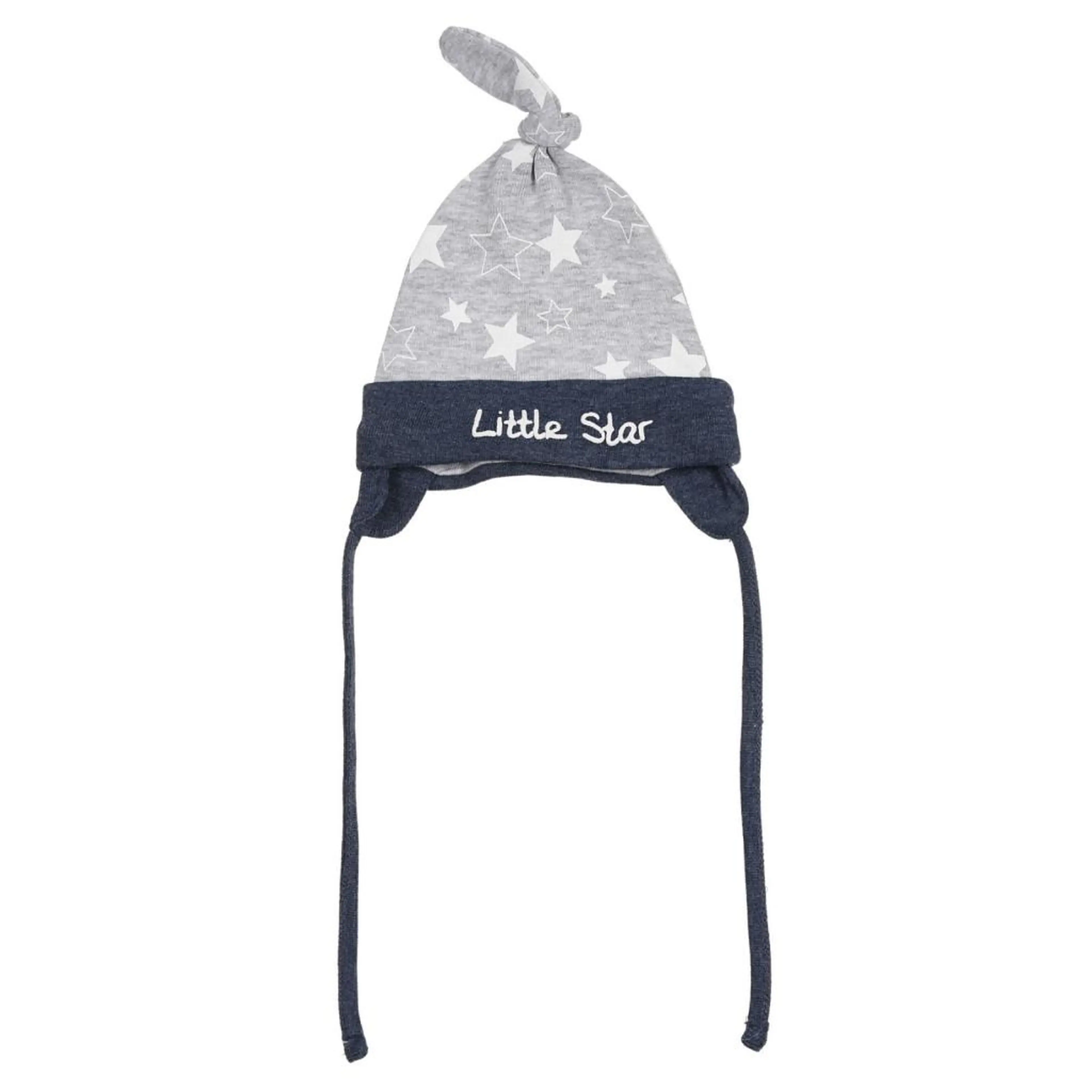 Памучна шапка с връзки Little star за бебе, многоцветна