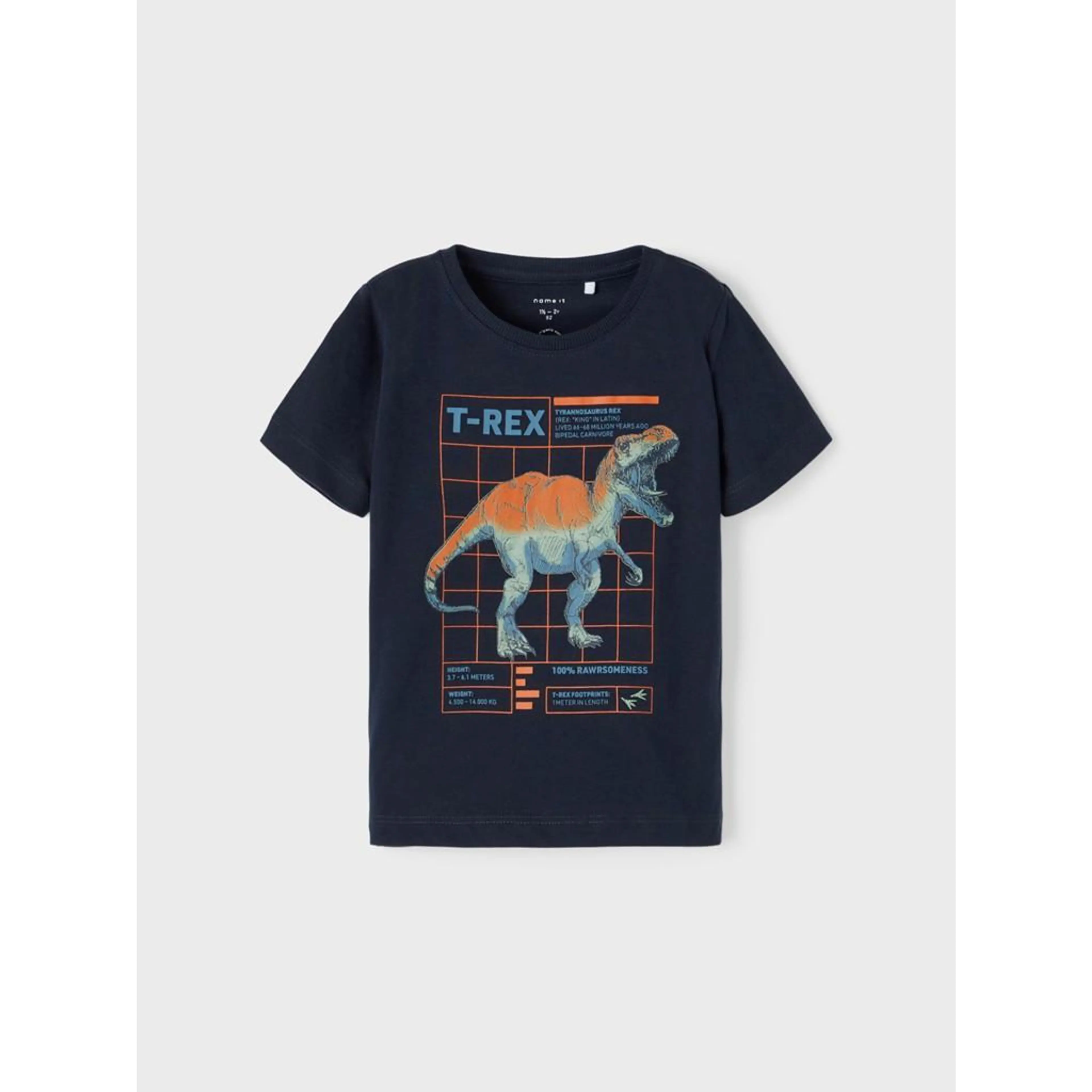 Памучна тениска с щампа T-REX за бебе, синя