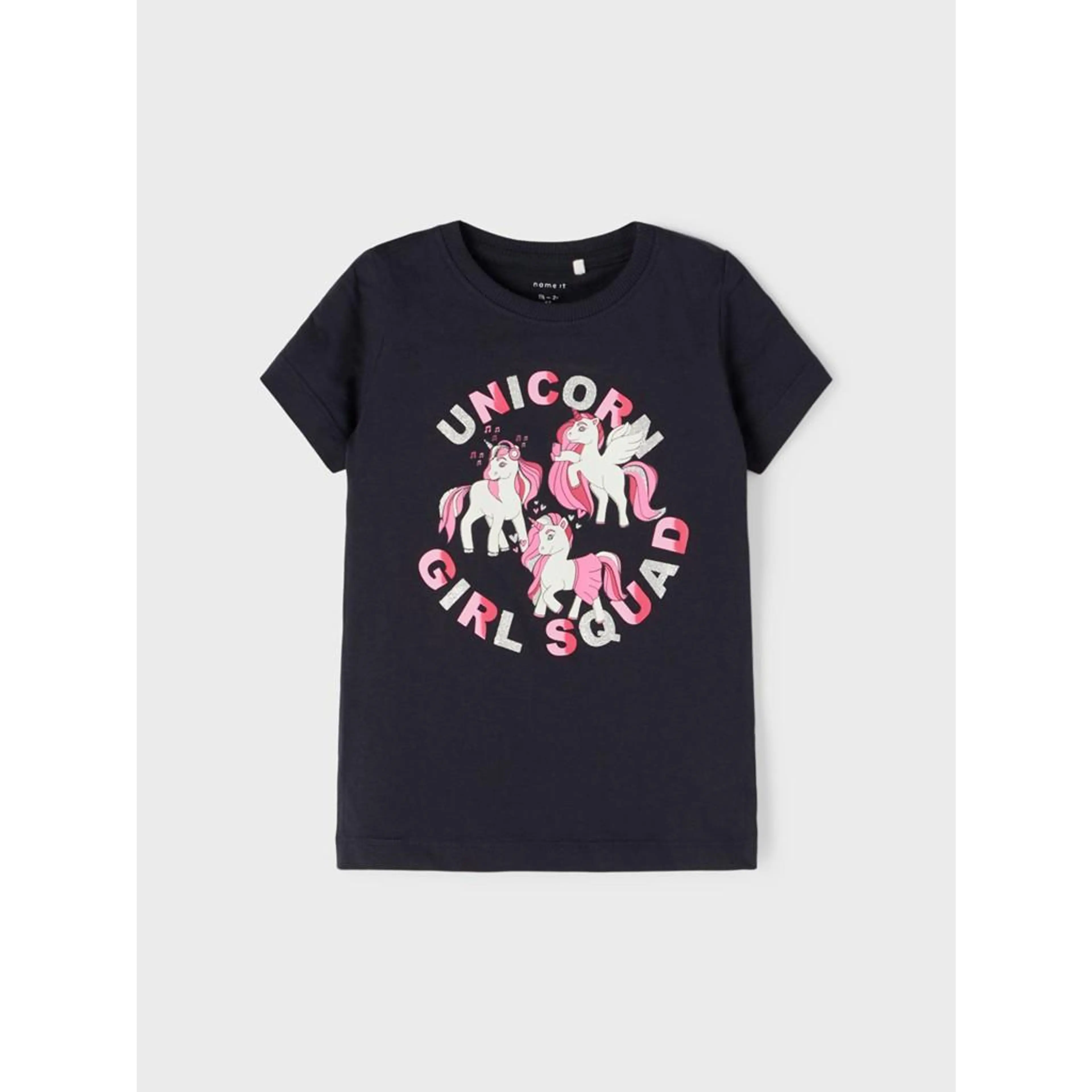 Памучна тениска с щампа Unicorn girl за бебе, тъмносиня